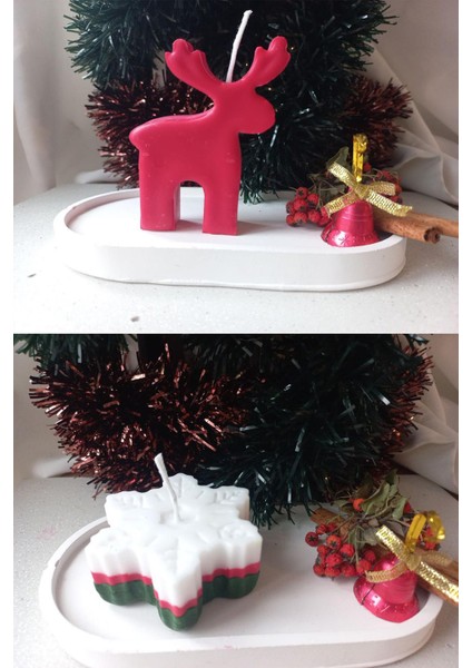 Yeniyıl Yılbaşı Ağaç, Kardan Adam, Geyik ve Kar Tanesi Desenli El Boyaması 4’lü Mum Set modelleri