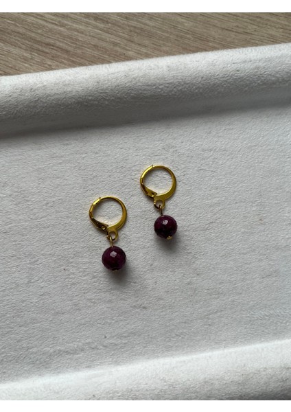 8 mm Yakut Taşı Altın Kaplama Halka Küpe El Yapımı fiyatları