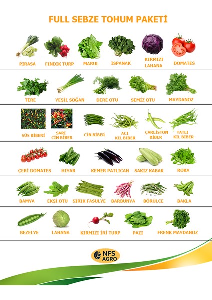 agro sebze tohum paketi 33 çeşit