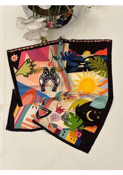 Kuş Desen Saten Kare Fular fiyatları