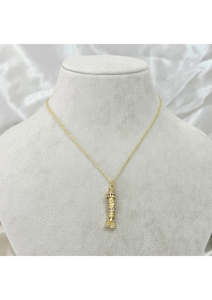 Renkli Taşlı Hareketli Balık Kolye Gold