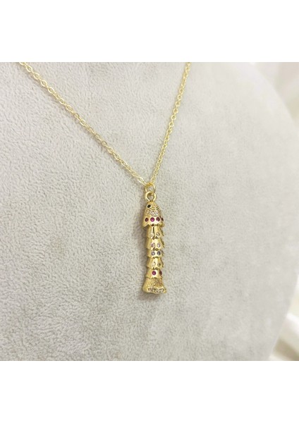 Renkli Taşlı Hareketli Balık Kolye Gold indirimleri