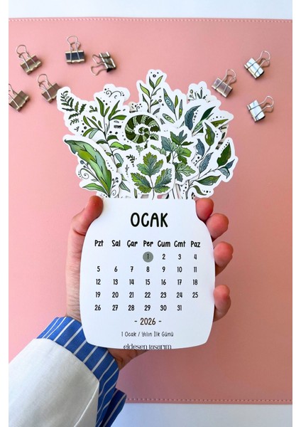2026 Yaprak Temalı Masa Takvimi | Kayın Desenli Karton Tutucu | Dekoratif Takvim | Hediye Seçeneği fırsatları