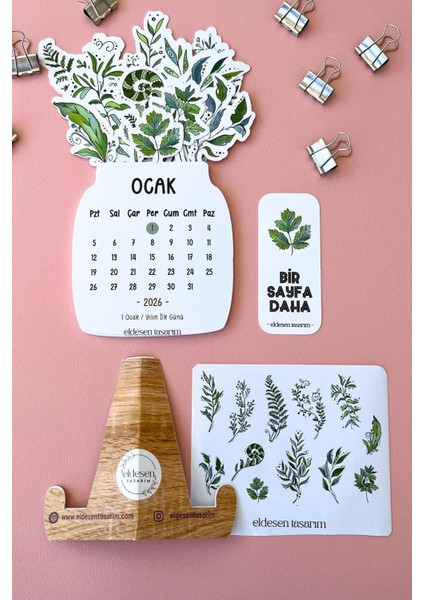 2026 Yaprak Temalı Masa Takvimi | Kayın Desenli Karton Tutucu | Dekoratif Takvim | Hediye Seçeneği indirimleri
