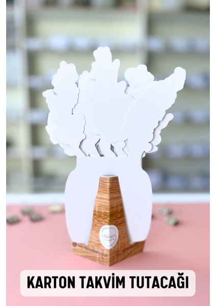 2026 Yaprak Temalı Masa Takvimi | Kayın Desenli Karton Tutucu | Dekoratif Takvim | Hediye Seçeneği