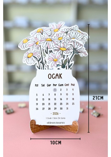 2026 Papatya Temalı Masa Takvimi | Kayın Desenli Karton Tutucu | Dekoratif Takvim | Hediye Seçeneği fiyatları