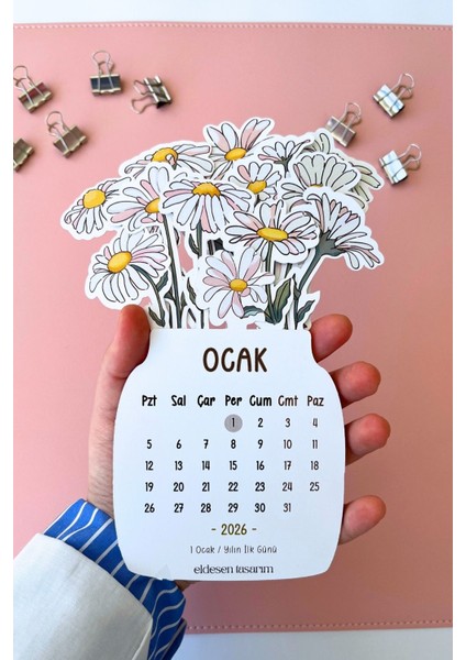 2026 Papatya Temalı Masa Takvimi | Kayın Desenli Karton Tutucu | Dekoratif Takvim | Hediye Seçeneği fırsatları