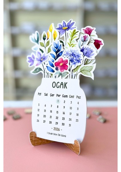 2026 Çiçek Temalı Masa Takvimi | Kayın Desenli Karton Tutucu | Dekoratif Takvim | Hediye Seçeneği modelleri