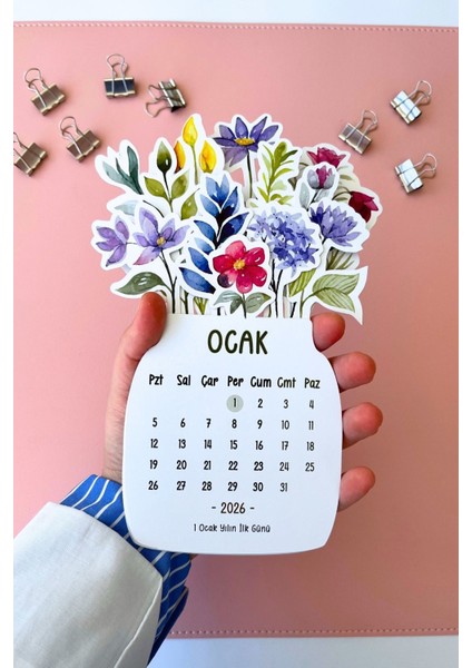 2026 Çiçek Temalı Masa Takvimi | Kayın Desenli Karton Tutucu | Dekoratif Takvim | Hediye Seçeneği fırsatları