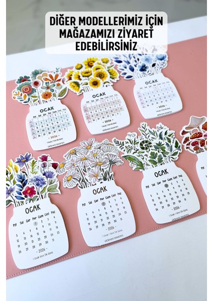 2026 Çiçek Temalı Masa Takvimi | Kayın Desenli Karton Tutucu | Dekoratif Takvim | Hediye Seçeneği