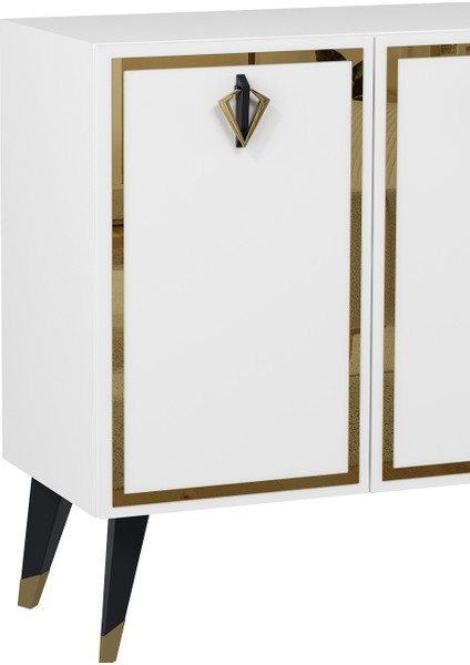 8211-32CT KB150 Konsol, Tv Ünitesi Beyaz-Siyah-Altın fırsatları