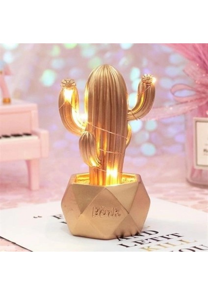 Led Işıklı Sevimli Kaktüs Dekoratif Masa Lambası Mini Biblo Gece Lambası-GOLD fiyatları