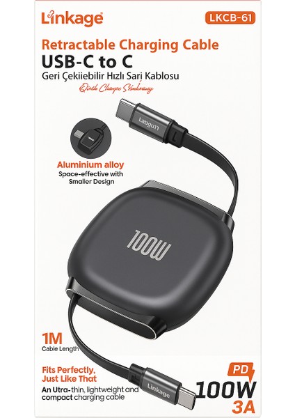 100W Usb-C To C Geri Çekilebilir Hızlı Şarj Kablosu (1 Metre) fiyatları