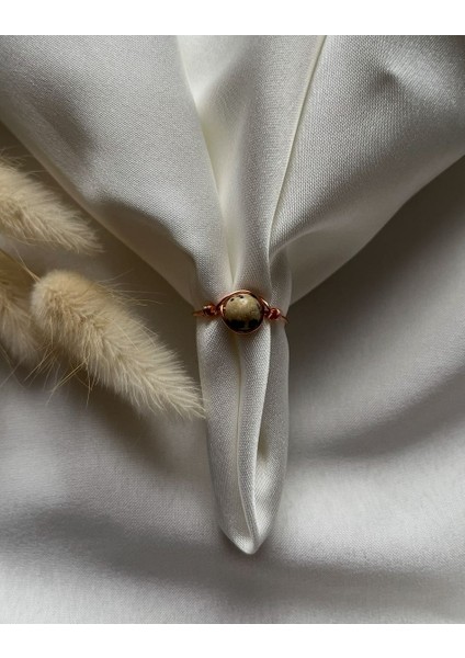 Bıldırcın Jasper Taşı Ayarlanabilir Bakır Renk Tel Yüzük El Yapımı