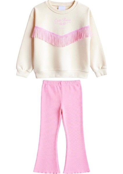 Kız Çocuk Püskül Detaylı 3 Iplik Pamuklu Kumaş Alt Üst Takım