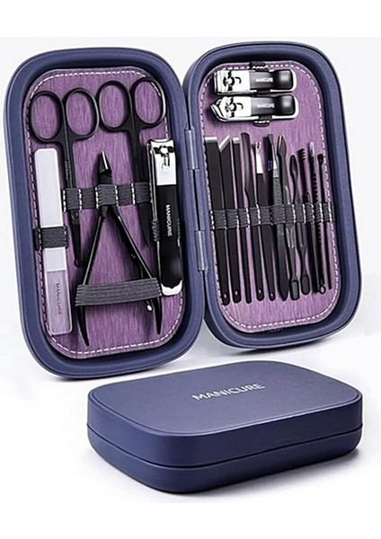 18 Parça Mor Profesyonel Çok Fonksiyonlu Paslanmaz Karbon Çelik Tırnak Makası Manikür Pedikür Seti