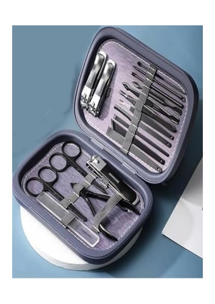 18 Parça Mor Profesyonel Çok Fonksiyonlu Paslanmaz Karbon Çelik Tırnak Makası Manikür Pedikür Seti modelleri