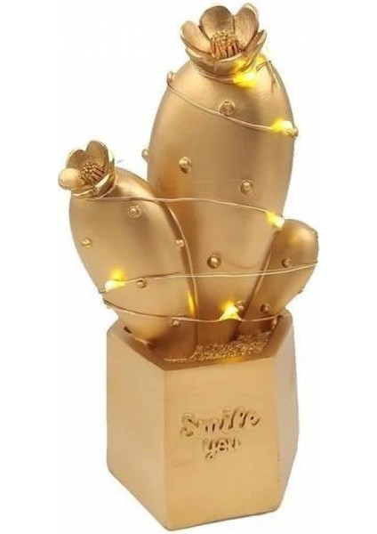Led Işıklı Sevimli Kaktüs Dekoratif Masa Lambası Mini Biblo Gece Lambası Gold modelleri