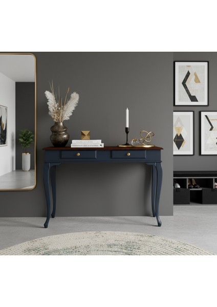 100 cm Masif Çekmeceli Lükens Lacivert Ceviz Dresuar