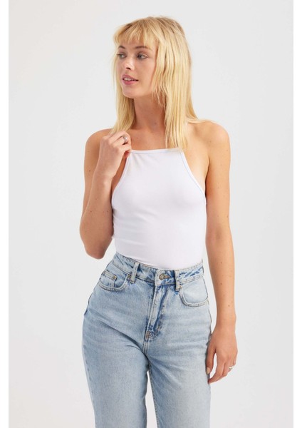 Kadın Halter Boyunlu Pamuklu Cami Üst Beyaz