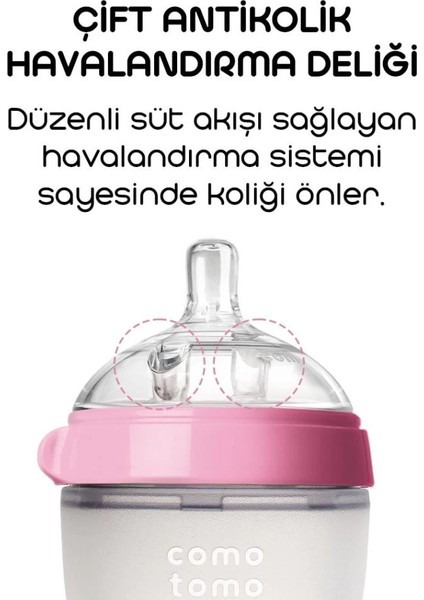 Anne Bebek Pembe Silikon Antikolik Biberon 150 ml 0-3 Ay Anne Göğsü Hissi modelleri