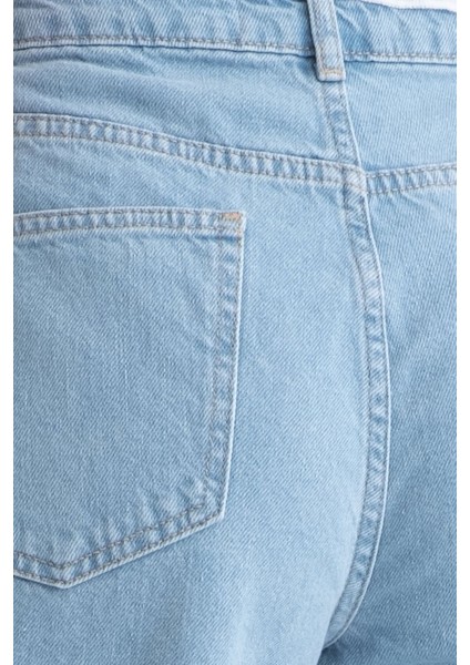 Kadın Yüksek Bel Geniş Paçalı Kot Pantolon Bebek Mavisi