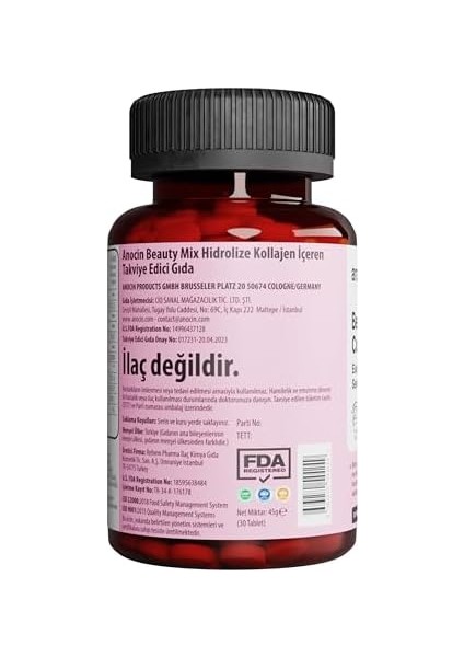 Anocin Beauty Mix Collagen Tip I,ıı,ııı +Elastin,biotin,zinc, Vitamin C, Selenyum, Hyaluronic Acid, Kolajen