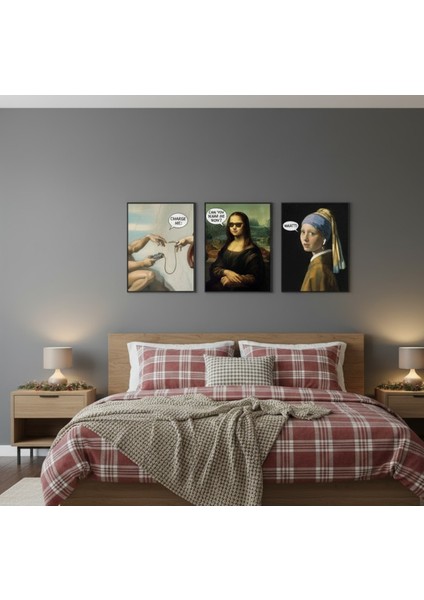 Ünlü Tablolar Komik Reprodüksiyon 3'lü Set | Pop Art Modern Duvar Dekoru Çerçeveli Tablo fiyatları
