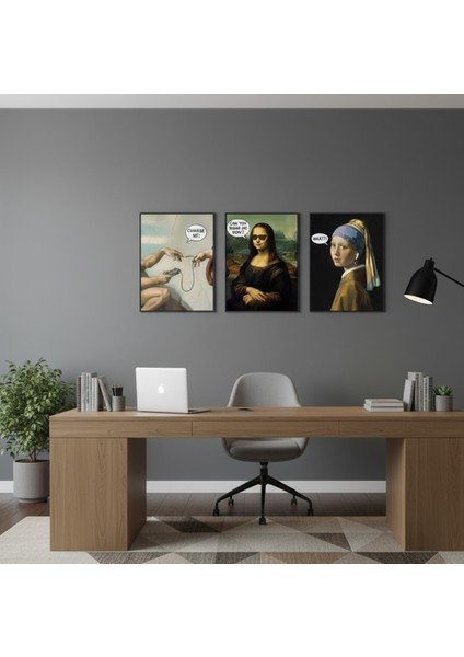 Ünlü Tablolar Komik Reprodüksiyon 3'lü Set | Pop Art Modern Duvar Dekoru Çerçeveli Tablo modelleri