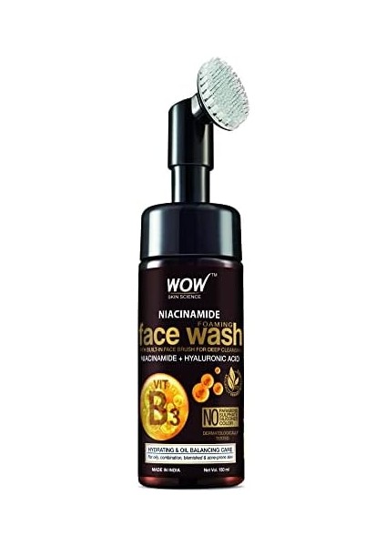 Wow Skin Science Niacinamide Yüz Temizleme Köpüğü ve Dahili Fırçalı-Lekeler, Yağ Kontrolü, Akne Yüzde Doksan Yedi, Doğal Içerik 150ML