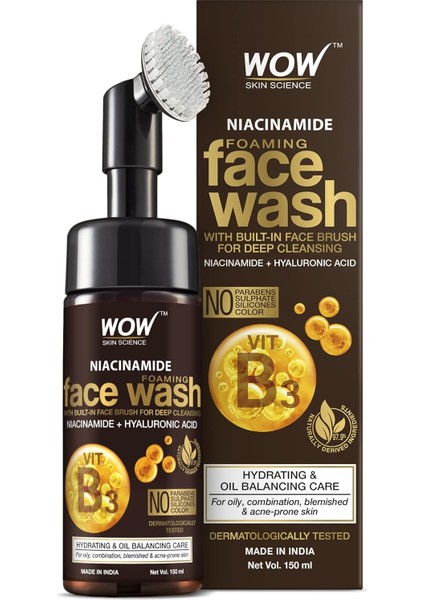 Wow Skin Science Niacinamide Yüz Temizleme Köpüğü ve Dahili Fırçalı-Lekeler, Yağ Kontrolü, Akne Yüzde Doksan Yedi, Doğal Içerik 150ML modelleri