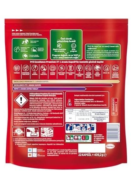 Pril Excellence 5&apos;i 1 Arada Bulaşık Makinesi Deterjanı, 40 Kapsül, 40 Kaüsl
