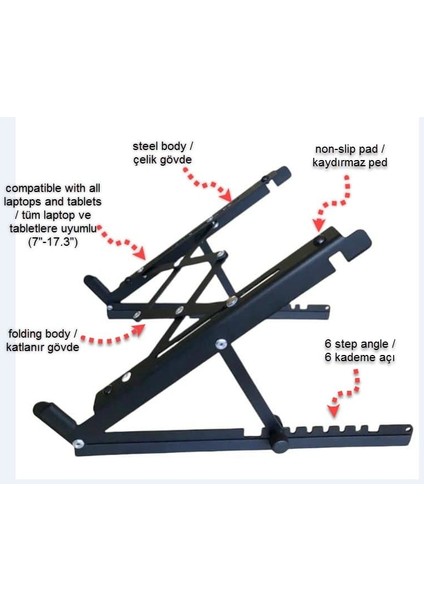 Katlanabilir, Çelik Laptop Standı Soğutucu Yükseltici Notebook/Dizüstü/Tablet, Tüm Ekranlarla Uyumlu fırsatları