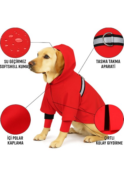 Kırmızı Su Gecirmez Reflektorlu Ici Polar Kaplamali Yagmurluk