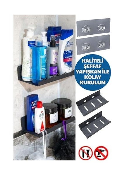 Yapışkanlı 2 Li Siyah Köşe Şampuan Tutucu, Düzenleyici, Mutfak ve Raf Düzenleyici fiyatları