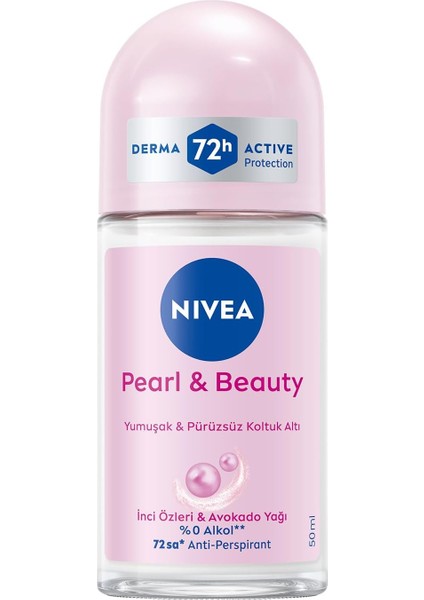 nıvea kadın roll on deodorant pearl&beauty 50 ml,72 saat terlemeye karşı anti perspirant koruma,çiçeksi pudra kokusu,yumuşak koltuk altı,avokado yağı,inci özleri, ıçermez