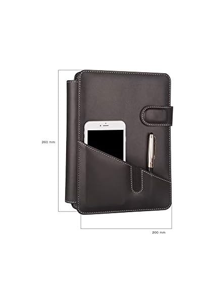 5281 Ajanda Tarihsiz Çizgili 17X24 Ajanda Defter 160 Yaprak Ivory Kağıt Deri Telefon Kılıflı Hesap Makineli Organizer, Siyah modelleri