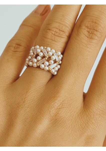 Küçük İnci Sıralı Altın Detaylı Gold Yüzük modelleri