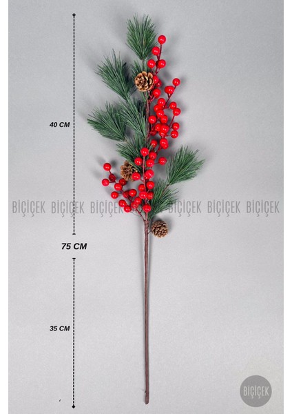 Kokina 75 cm 60 Meyveli ve Kozalaklı Yılbaşı Bitkisi Tek Dal fiyatları