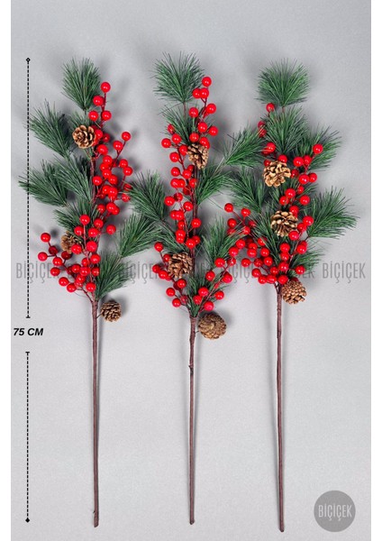 Kokina 75 cm 60 Meyveli ve Kozalaklı Yılbaşı Bitkisi Tek Dal modelleri