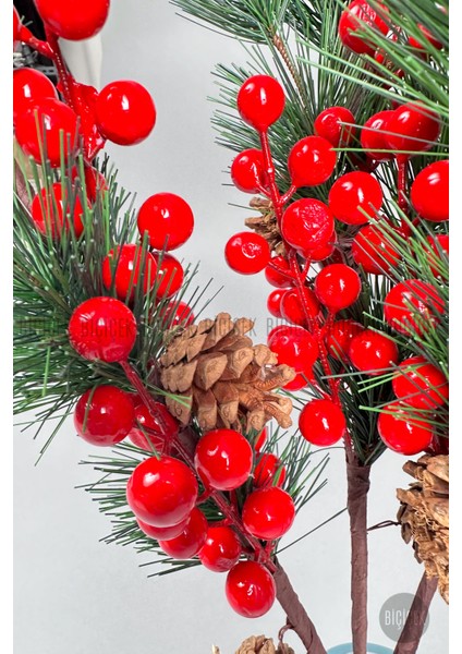 Kokina 75 cm 60 Meyveli ve Kozalaklı Yılbaşı Bitkisi Tek Dal indirimleri