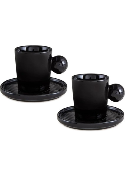 Golfline Siyah 2&apos;li Tabaklı Kahve Fincan Takımı 90 cc