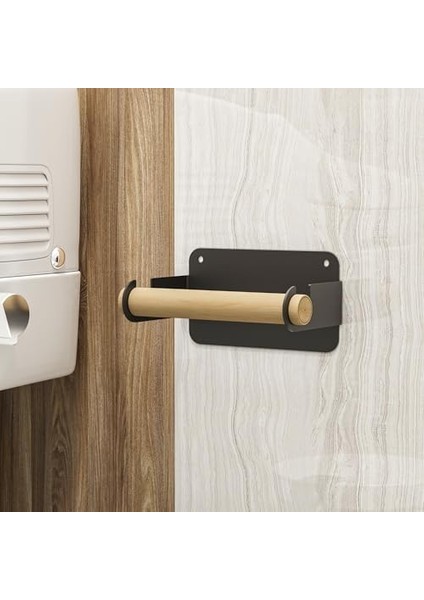 Ahşap Metal Tuvalet Kağıtlığı, Tuvalet Kağıdı Tutacağı, Yapışkanlı Tuvalet Kağıtlığı, Ahşap Bar Tutucu Tuvalet Kağıdı, Minimal Tuvalet Wc Kağıtlık (Siyah) modelleri