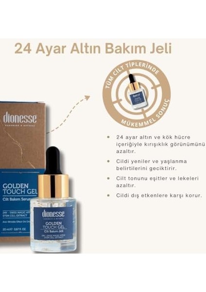Dionesse Kırışıklık Giderici Set - 24K Altın Cilt Bakım Jeli, 5 Çiçek Tonik ve Yenileyici Reishi Sabunu - Cilt Gençleştirme, Leke Karşıtı, Anti-Aging Bakım modelleri