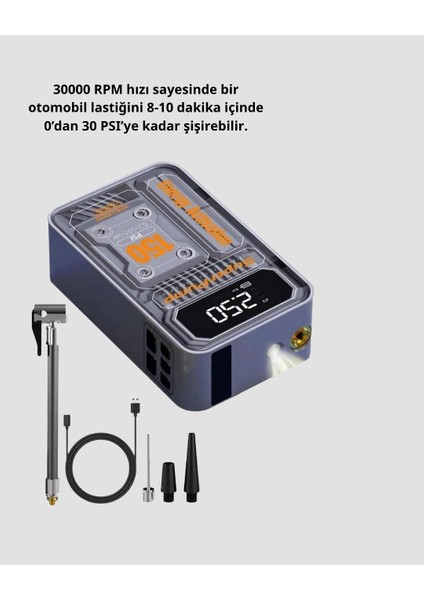 Şarjlı Kablosuz Hava Pompası - 150 Psı Basınç, LED Ekran ve 6000MAH Batarya indirimleri