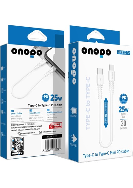 P2 Type-C To Type-C Mini Pd 25W Hızlı Şarj ve Kablosu | 30CM | Uyumlu | 480MBPS Veri Aktarımı