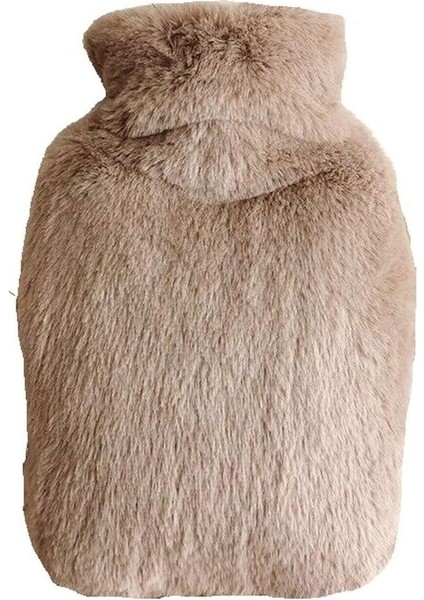 Sıcak Su Torbası Yan Cepli Bej Peluş Termofor 27X17X2CM 1 Litre