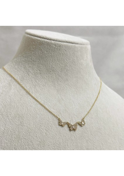 Butterfly Zirkon Kolye Gold
