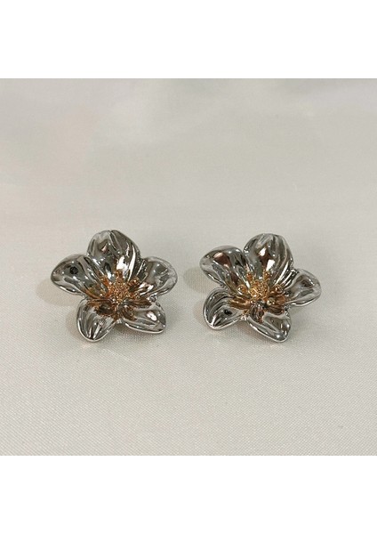 Flower Silver-Gold Çelik Küpe