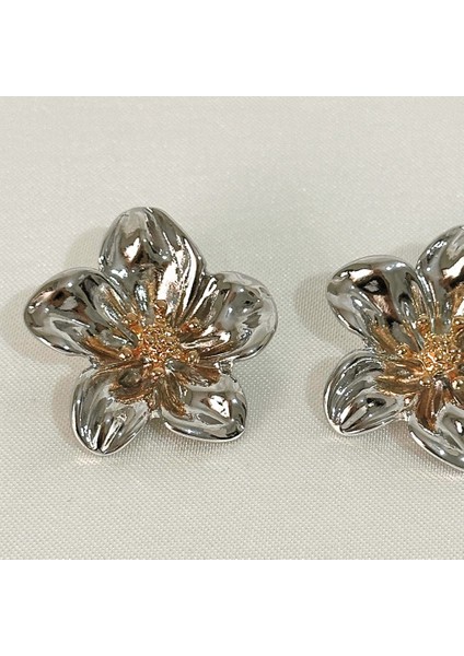 Flower Silver-Gold Çelik Küpe modelleri